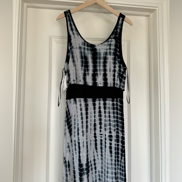 NWT Kensie MAXI dress FOG MELANGE COMBO Women Size Med BLACK BLUE WHITE GRAY - Picture 6 of 12